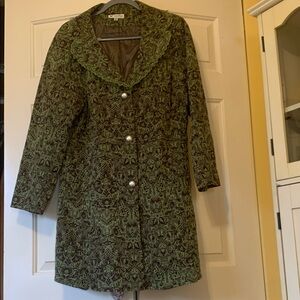 Papillon Blanc Green Brocade Trench Coat